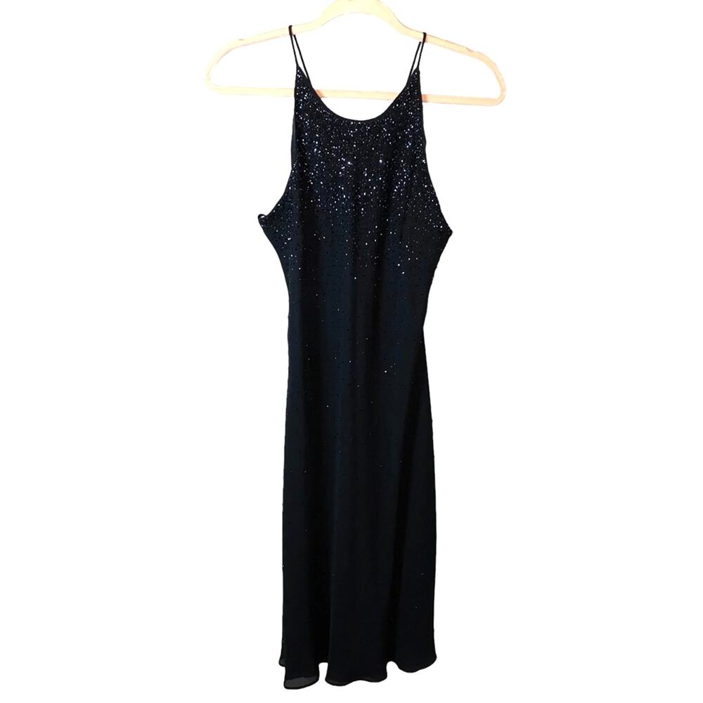 NWT Cachet Black Beaded Maxi‎ Dress Size 8 Formal Evening Gown Spaghetti Strap